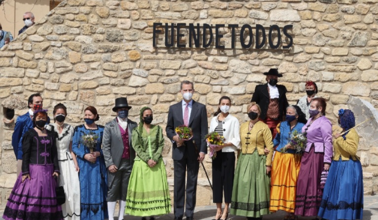 King Felipe and Queen Letizia with residents of Fuendetodos in Aragon
