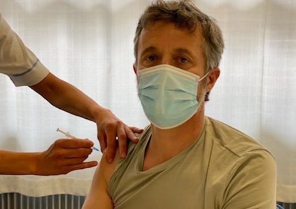Crown Prince Frederik of Denmark receiving his coronavirus vaccination