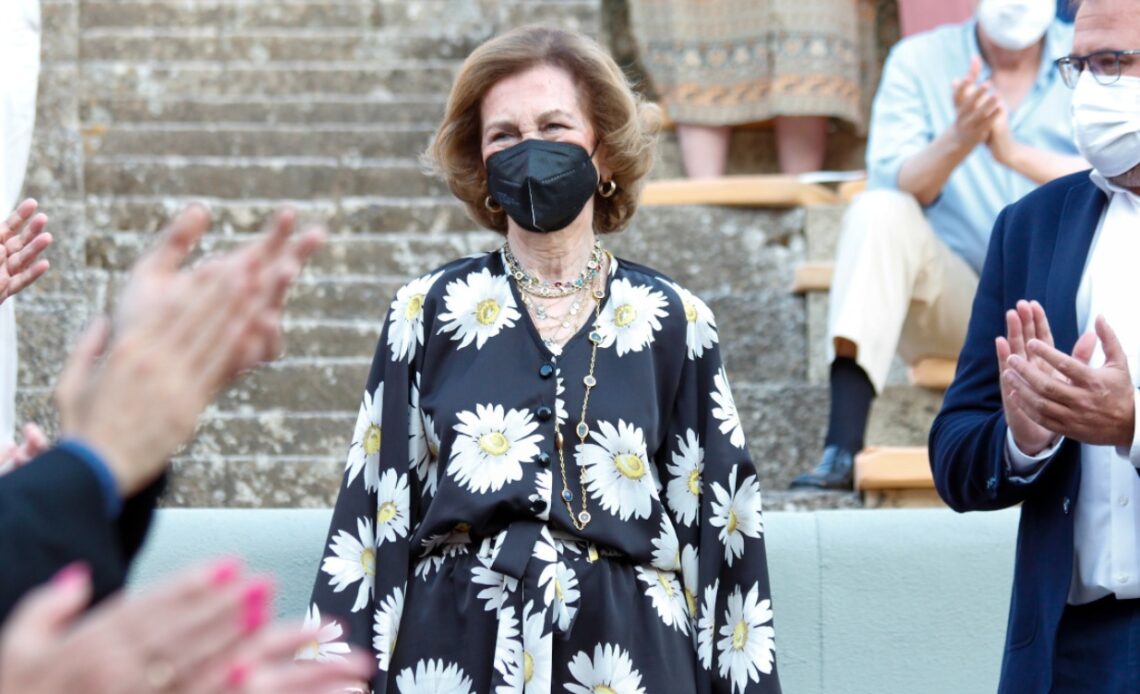 Queen Sofia of Spain is cheered on her arrival at Merida