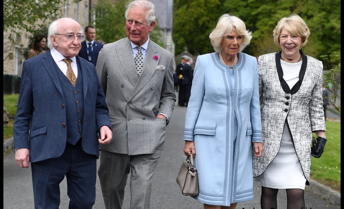 The Prince of Wales and the Duchess of Cornwall with President Michael D Higgins and Sabina Higgins during their visit to the Republic of Ireland in May 2019
