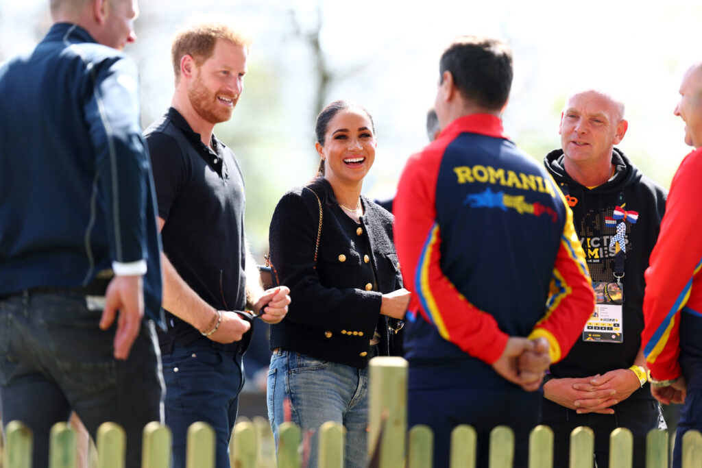 THE HAGUE, NETHERLANDS - APRIL 16: Meghan, Duchess of Sussex and Prince Harry, Duke of Sussex attend the Jaguar Land Rover Driving Challenge on day one day one of the Invictus Games The Hague 2020 at Zuiderpark on April 16, 2022 in The Hague, Netherlands. (Photo by Dean Mouhtaropoulos/Getty Images for the Invictus Games The Hague 2020)