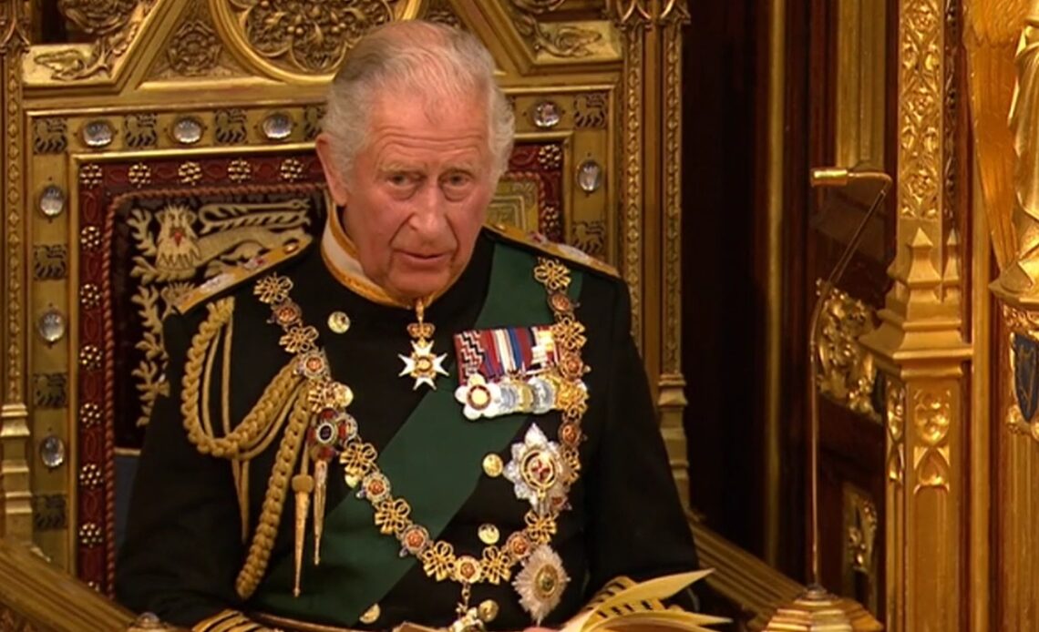 King Charles, while still Prince of Wales, at the State Opening of Parliament. His Majesty read The Queen's Speech on behalf of Queen Elizabeth II in May 2022, five months before his accession.