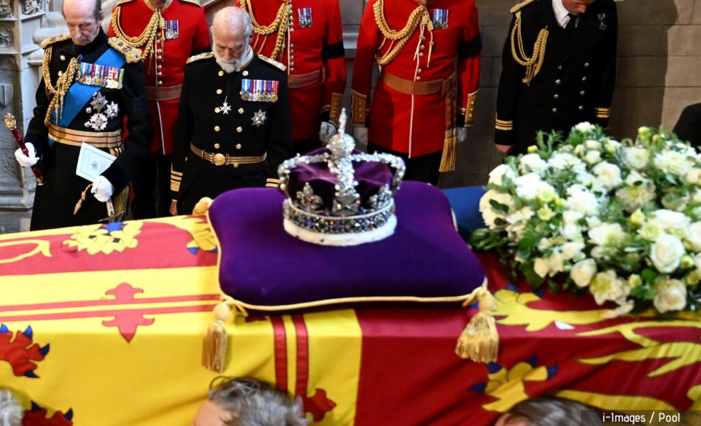 The symbols of majesty resting on Queen Elizabeth II's Coffin Royal
