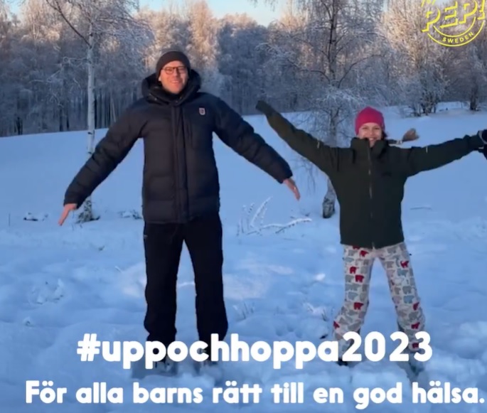 Prince Daniel and Princess Estelle of Sweden jump in the snow for Pep Gen, encouraging all children to be healthy by taking more exercise