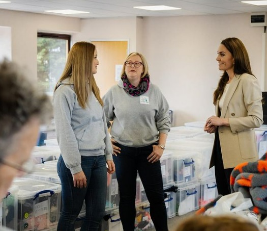 The Princess of Wales talks to volunteers at the Baby Bank