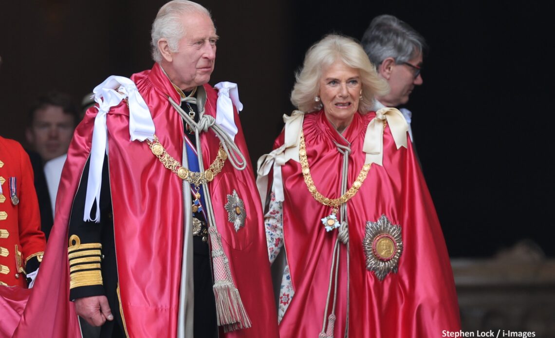 King Charles and Queen Camilla in the red robes of the Order of the British Empire - they attended a service for the Order at St. Paul's Cathedral