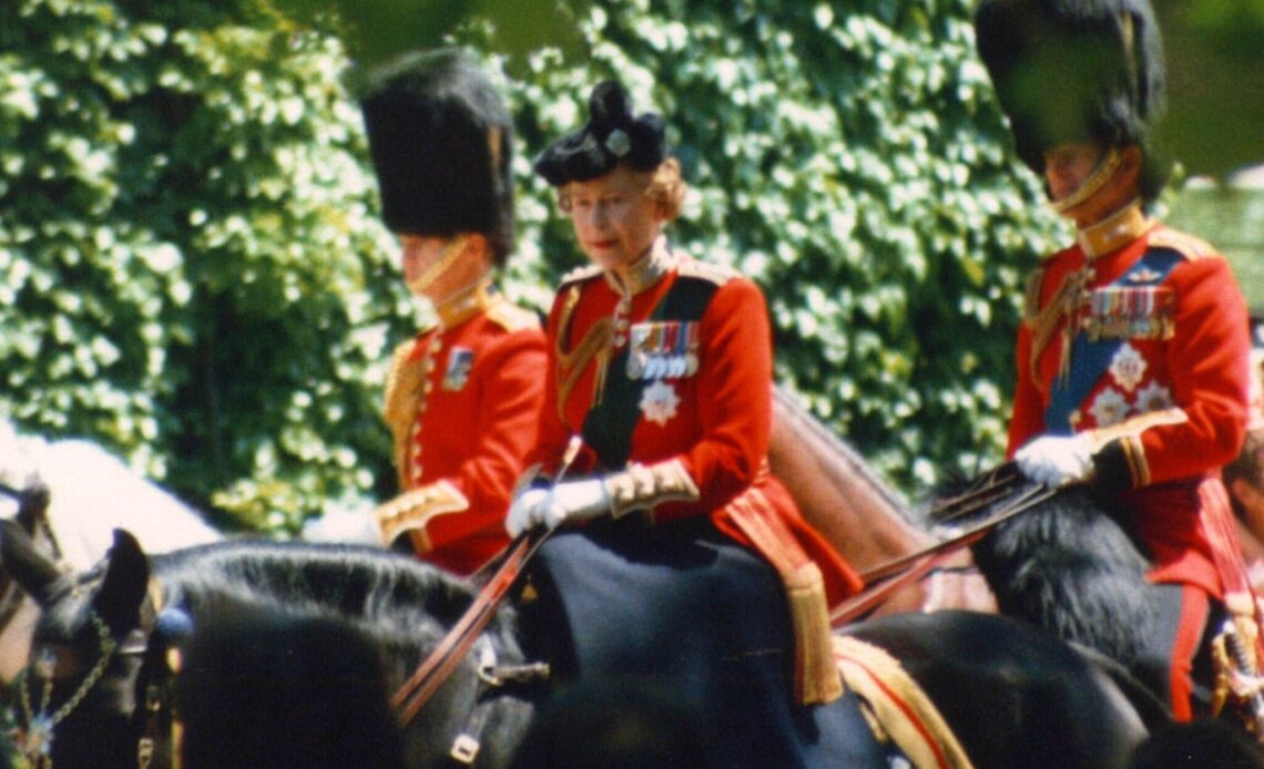 Queen Elizabeth rides Burmese at Trooping the Colour for the final time in 1986
