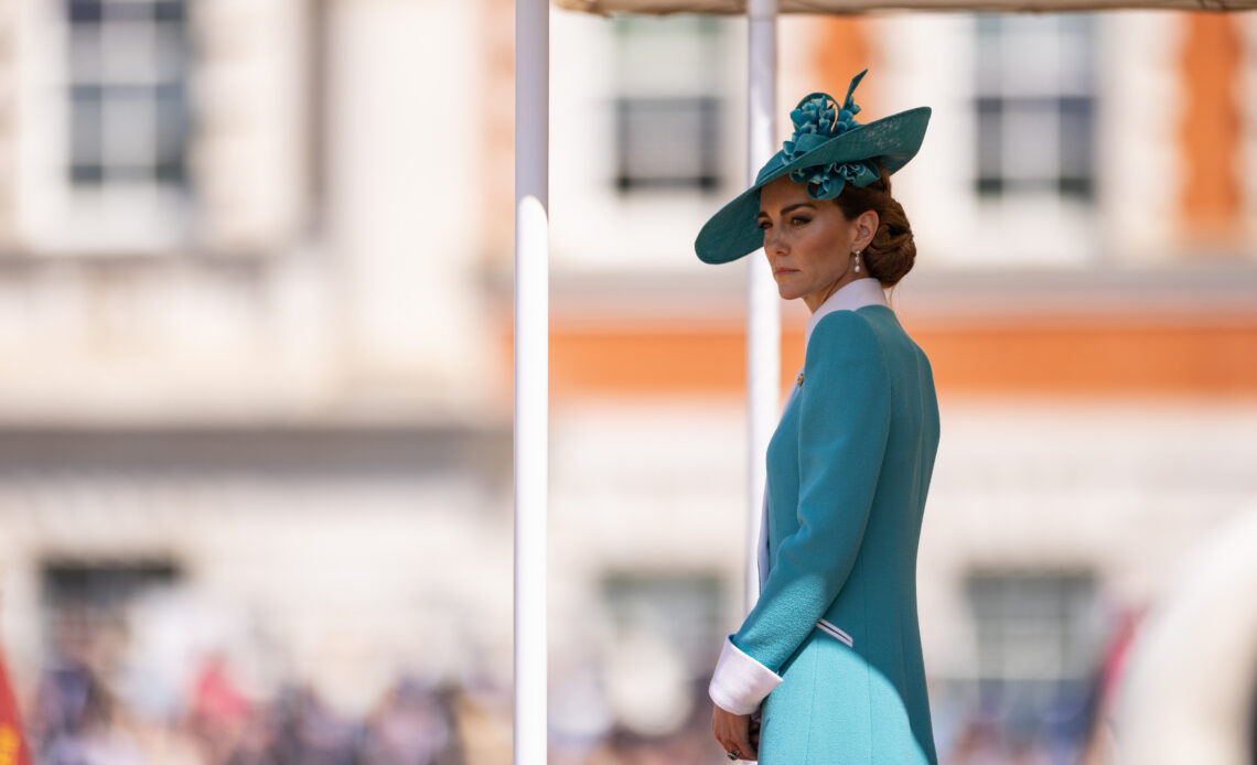 The Princess of Wales in St. Patrick's blue for Trooping the Colour