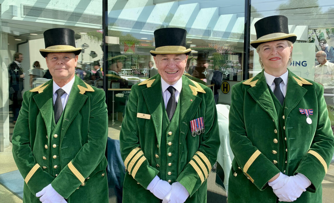The famous Greencoats of Royal Ascot weawring their striking tail coats and gold trimmed top hats