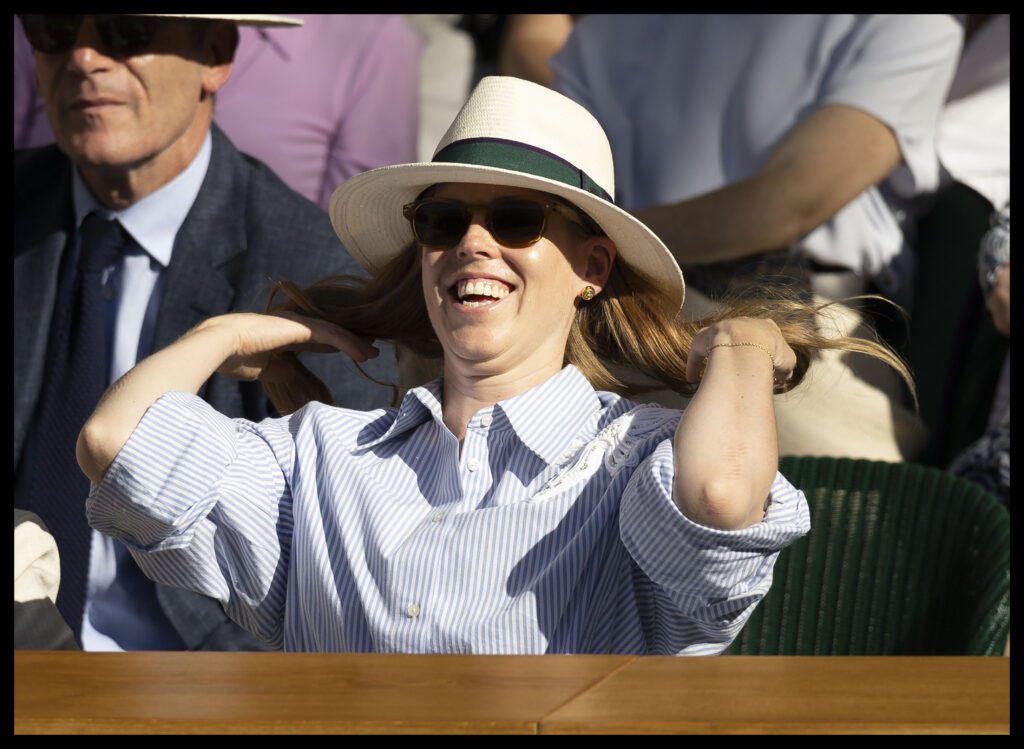 Princess Beatrice shows off some summer style in a shirt dress and fedora at Wimbledon opening day
