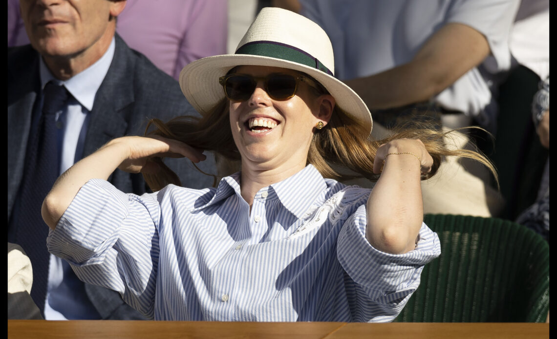 Princess Beatrice shows off some summer style in a shirt dress and fedora at Wimbledon opening day