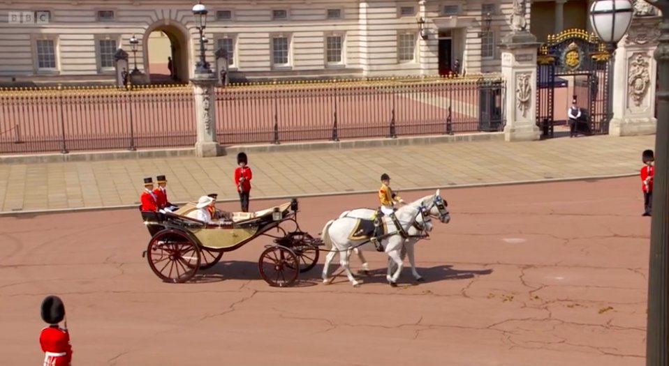 King Charles and Queen Camilla in an Ascot landau at Trooping the Colour