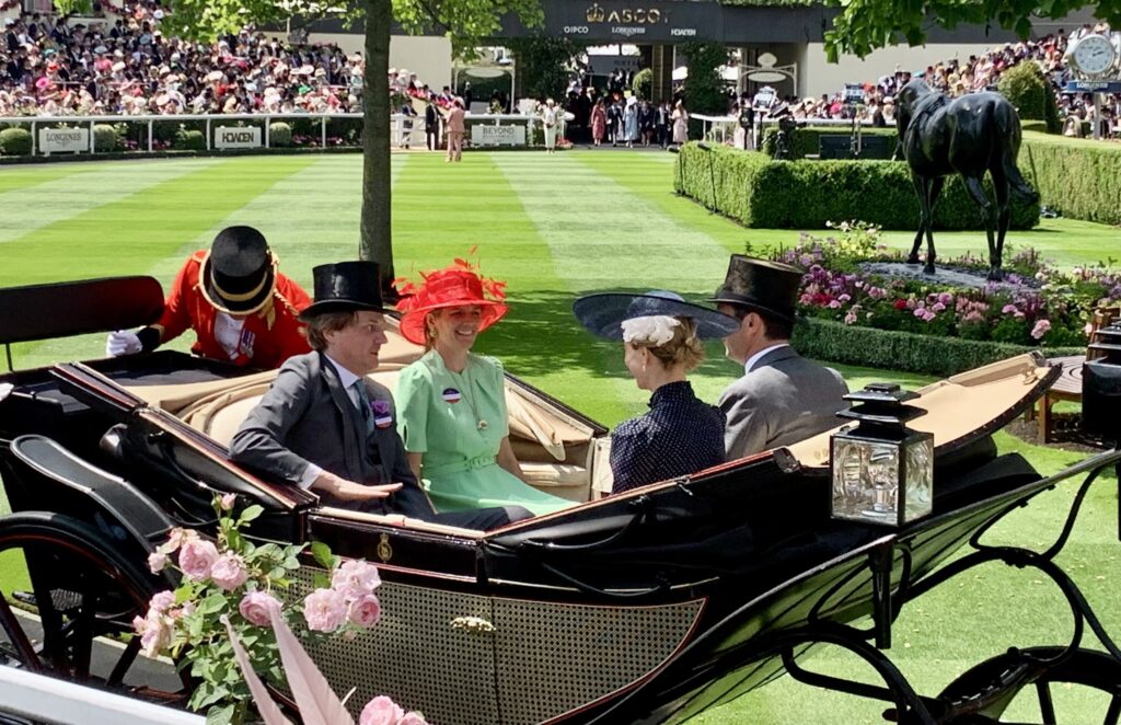 Lord and Lady Vestey arrive in the fourth carriage of the Royal Procession on Day One of Royal Ascot 2025