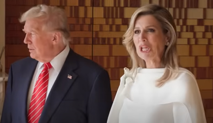 Queen Maxima pulls an elaborate face during a meeting with US President Donald Trump in The Hague