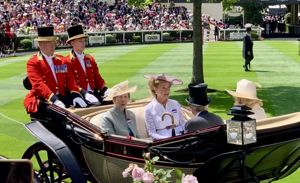 Princess Anne in the second carriage of the Royal Procession on Day One of Royal Ascot 2025