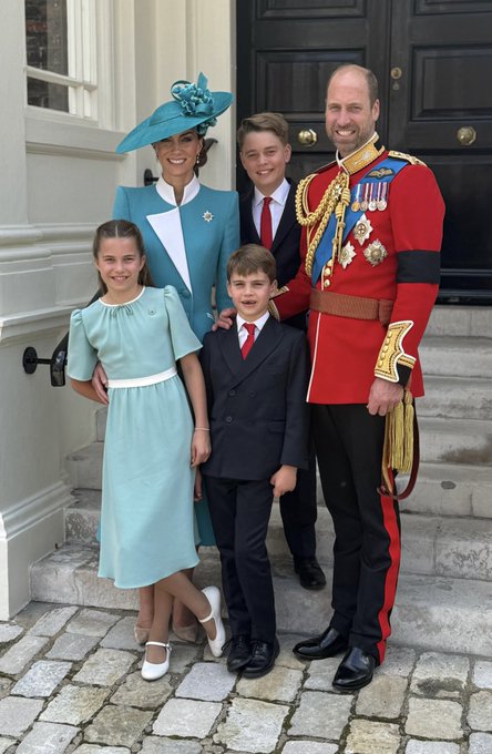 The Prince and Princess of Wales with Prince George, Princess Charlotte and Prince Louis at Kensington Palace before Trooping the Colour