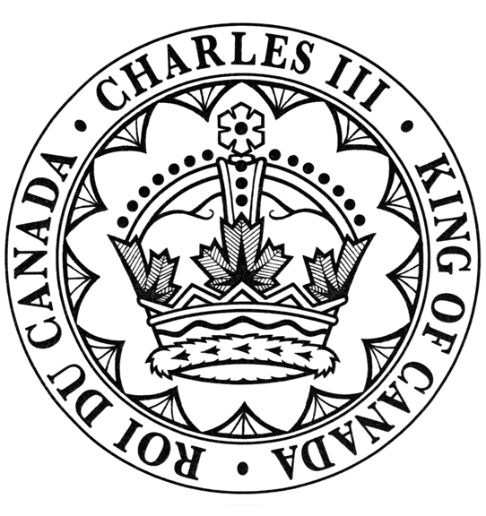 The Great Seal of Canada showing the name of King Charles III and the crown.