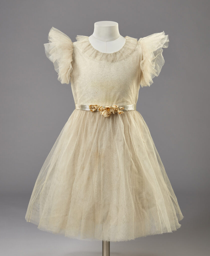 A bridesmaid dress worn by Queen Elizabeth II for the wedding of Prince George, Duke of Kent and Princess Marina