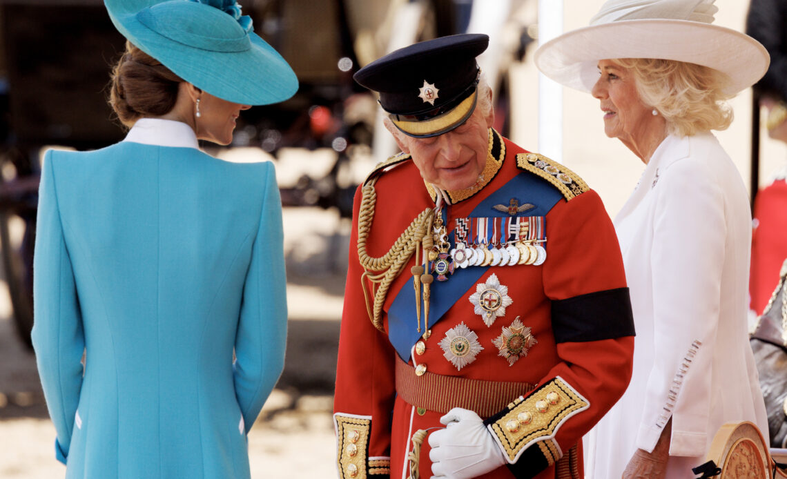 The King with Queen Camilla and the Princess of Wales at Trooping the Colour