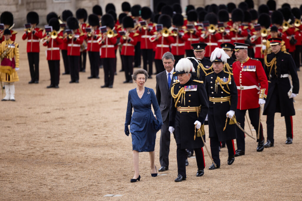 Princess Anne walks across Horse Guards Parade in London ahead of a spectacular military musical