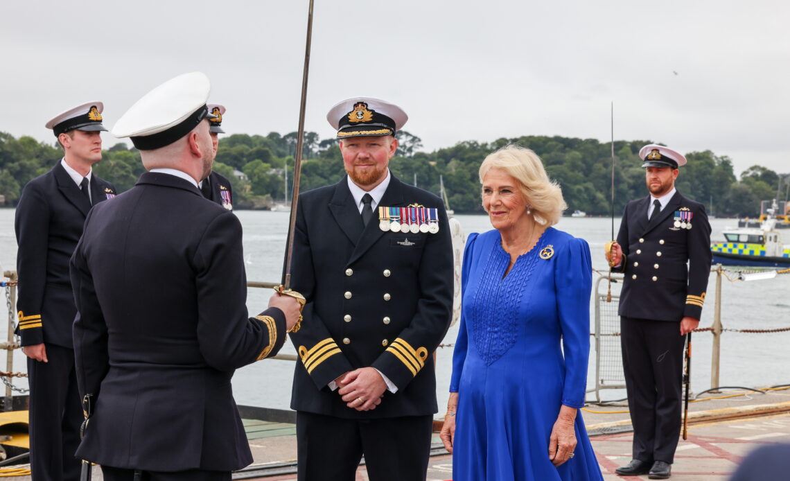Queen Camilla on board HMS Astute where she made history as she became the first woman to become Vice Admiral of the United Kingdom