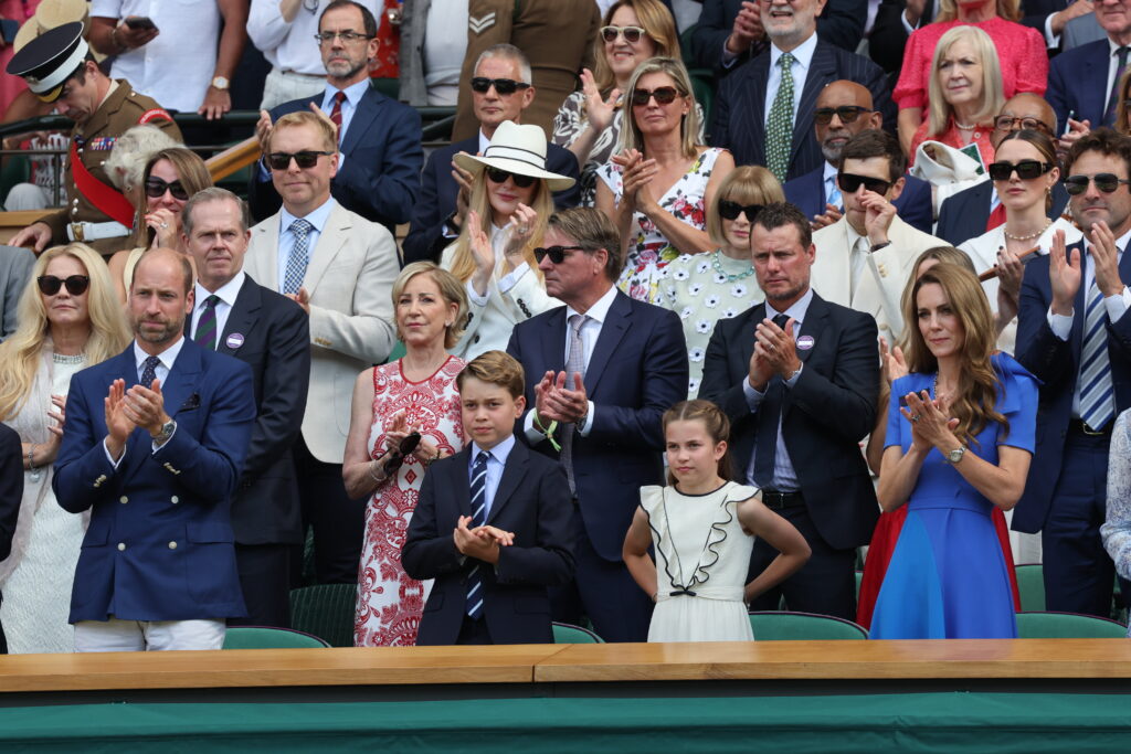 The Prince and Princess of Wales in the royal box at Wimbledon. Prince William wore an almost identical outfit to Hollywood star, Henry Cavill.
