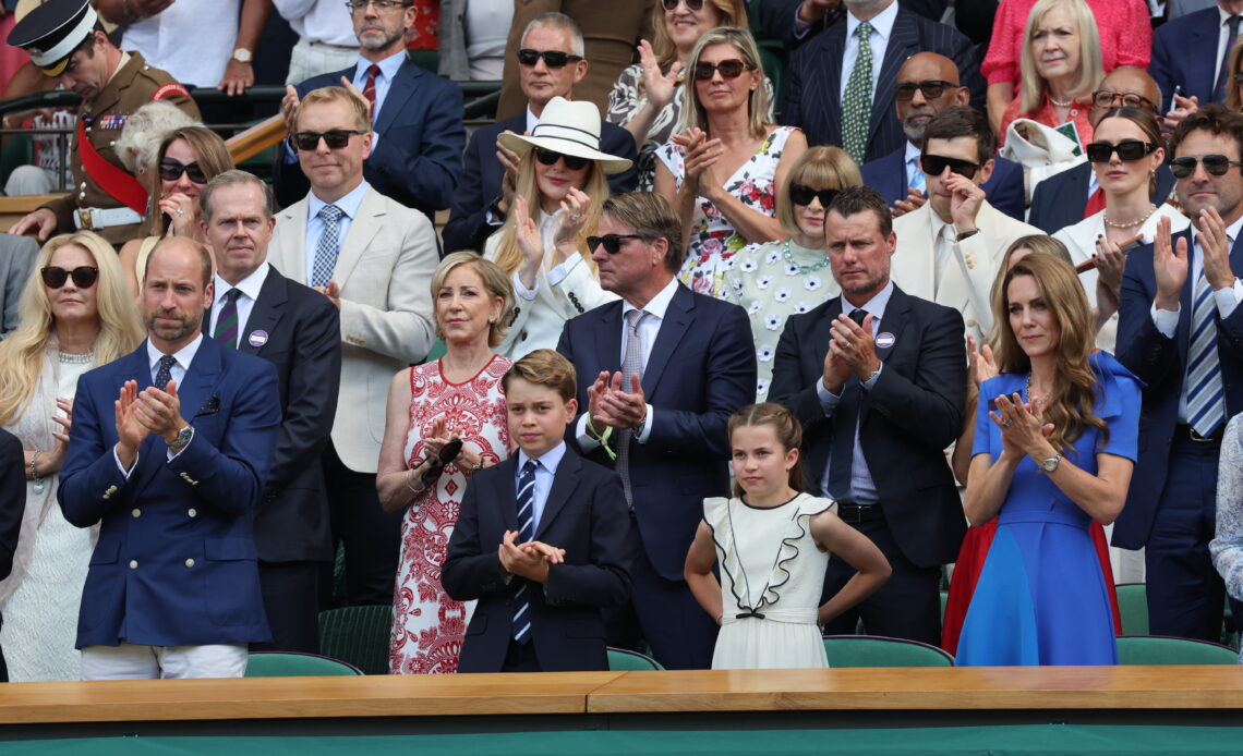 The Prince and Princess of Wales in the royal box at Wimbledon. Prince William wore an almost identical outfit to Hollywood star, Henry Cavill.