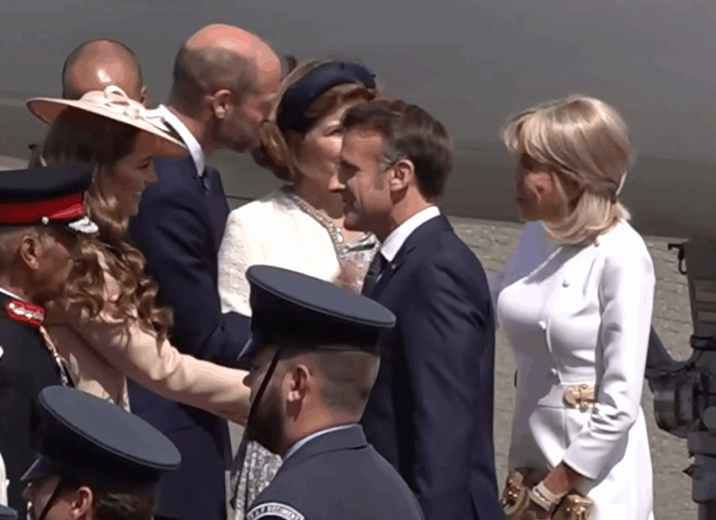 The Princess of Wales greets Emmanuel Macron at the start of the French State Visit to the UK