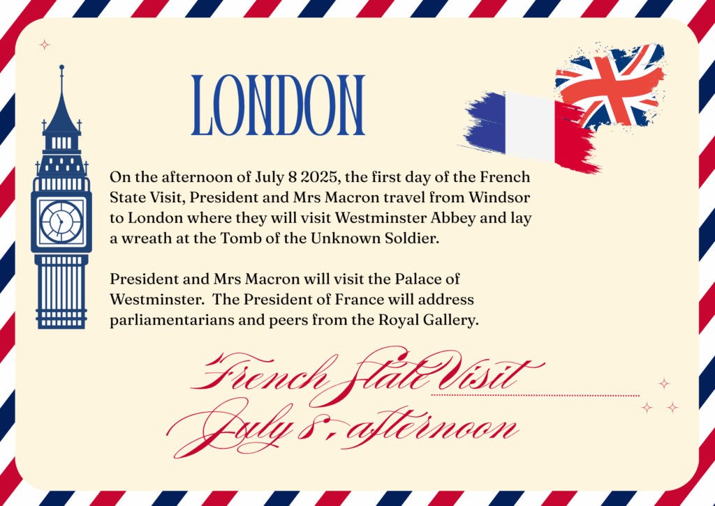 Itinerary for the first day of the French State Visit to the UK