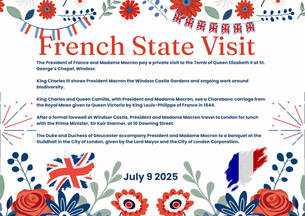 Itinerary for the first day of the French State Visit to the UK