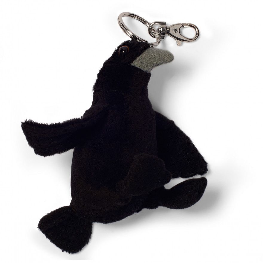 A raven plushy key ring being sold by Historic Royal Palaces