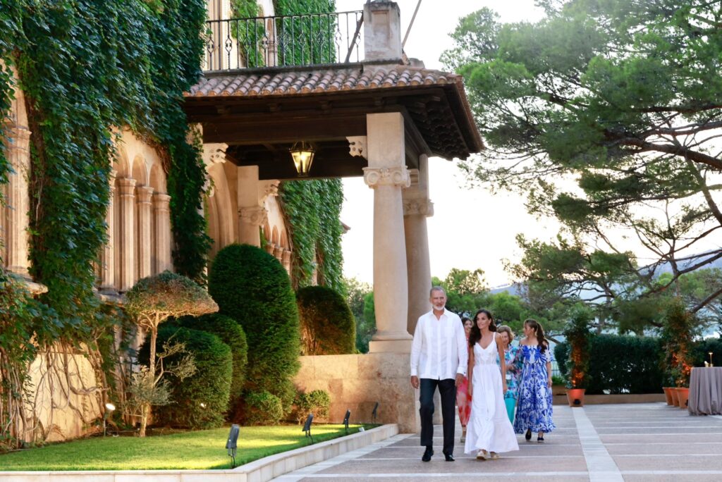 King Felipe and Queen Letizia are joined by Infanta Sofia, Princess Leonor and Queen Sofia for the annual reception at Marivent Palace.
