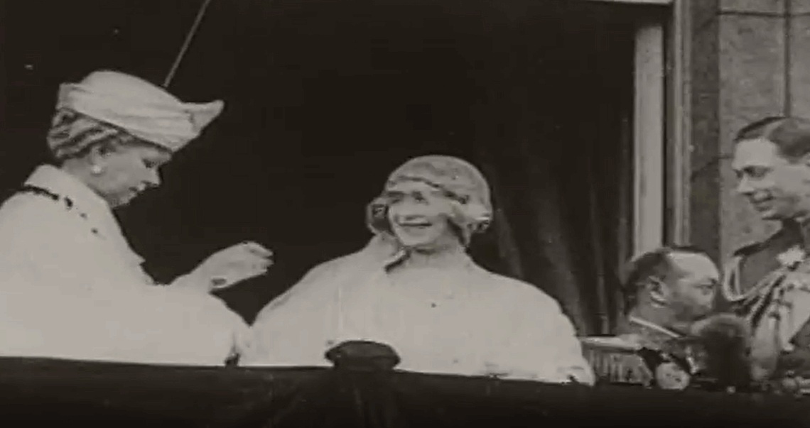 Elizabeth, later the Queen Mother, and Albert, later George VI, join Queen Mary on the Buckingham Palace balcony after their royal wedding in 1923.