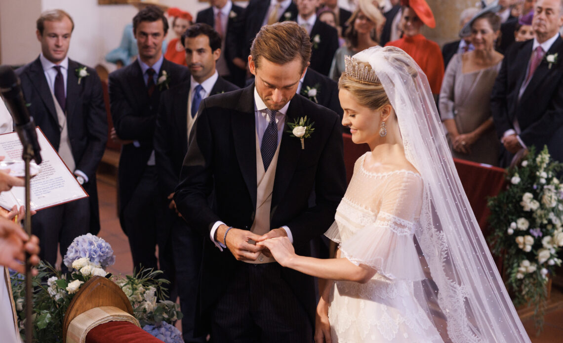 Princess Marie Caroline of Liechtenstein and Leopoldo Maduro Vollmer exchange wedding rings