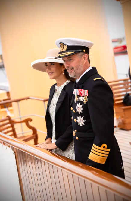 King Frederik and Queen Mary on board the royal yacht