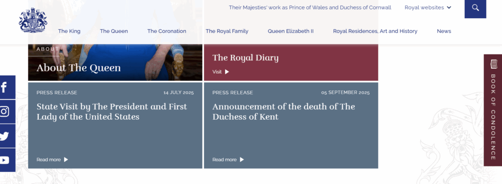 A screen grab of the online book of condolence opened by Buckingham Palace for the Duchess of Kent
