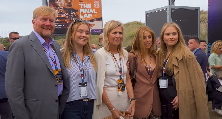 The King and Queen of the Netherlands and their daughters pose for photographers at the Dutch Formula 1