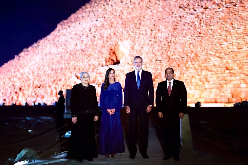 King Felipe and Queen Letizia close-up at Great Pyramid of Giza