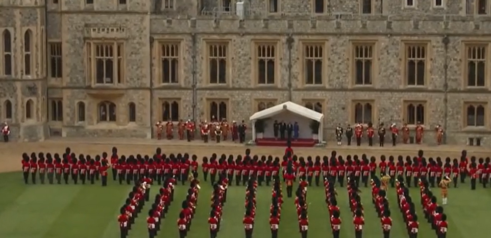 Military formation in front of King Charles and Donald Trump durig the US State Visit