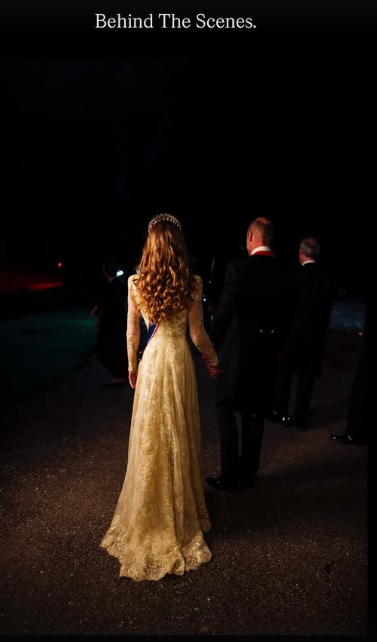 A shot of the Prince and Princess of Wales, seen from the back, as they hold hands