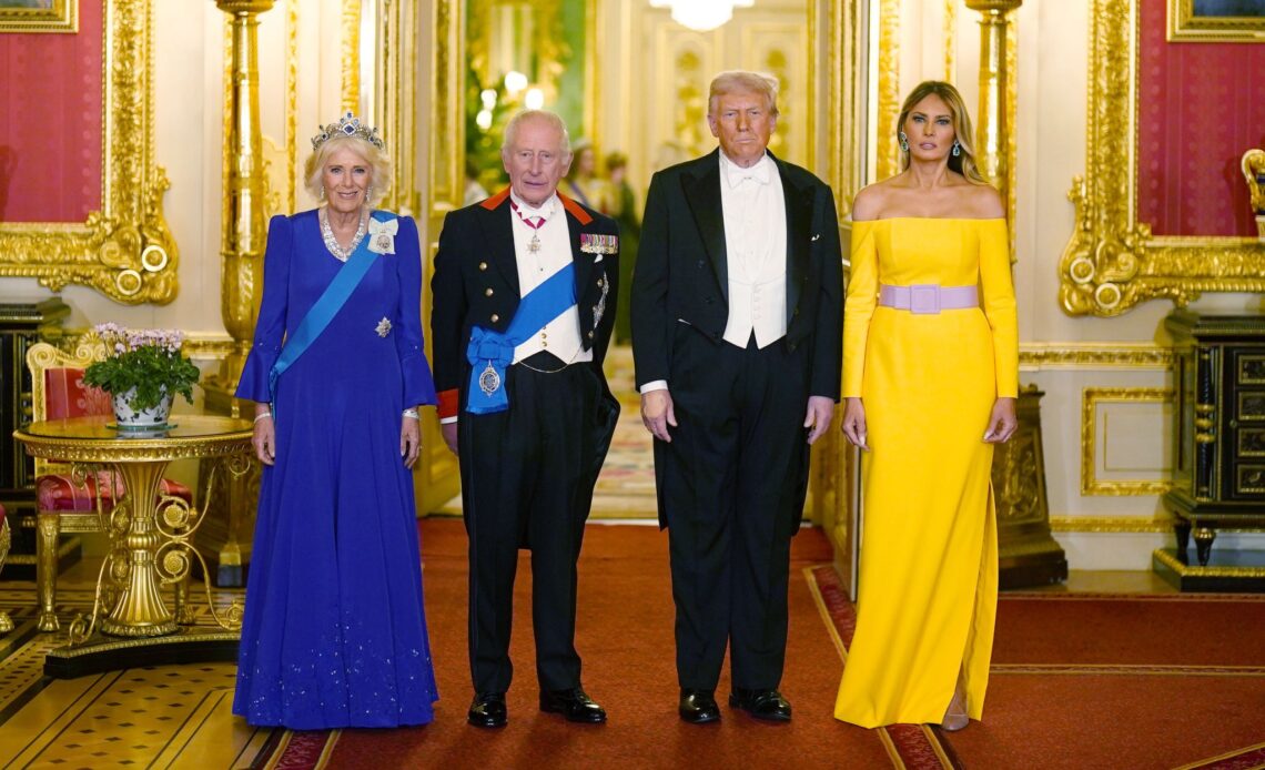 Queen Camilla wears blue and Melania Trump wears yellow at the State Banquet