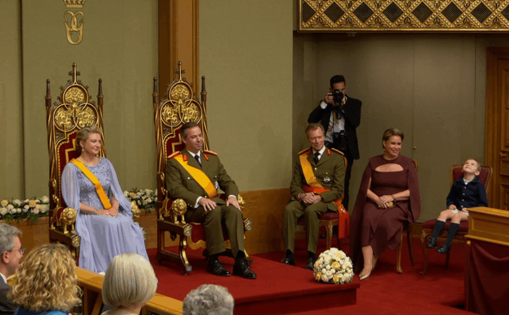 Prince Charles of Luxembourg lays back in his chair during the accession of his father as Grand Duke