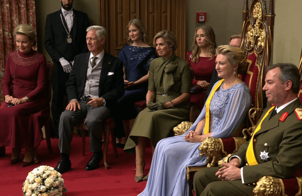 Grand Duke Guillaume and Grand Duchess Stephanie sit on thrones in the Chamber of Deputies