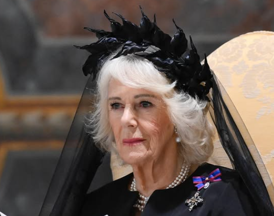Queen Camilla wears black as she sits on a chair in the Sistine Chapel