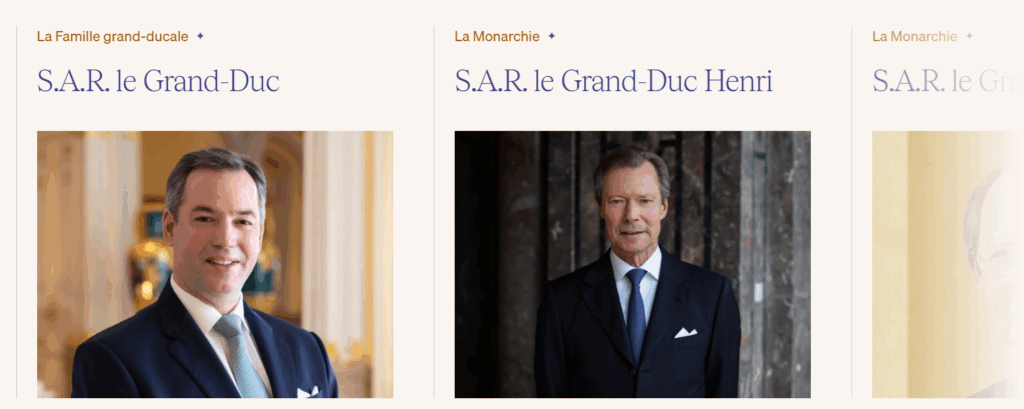 The home page of the Grand Ducal court of Luxembourg shows Prince Guillaume as sovereign