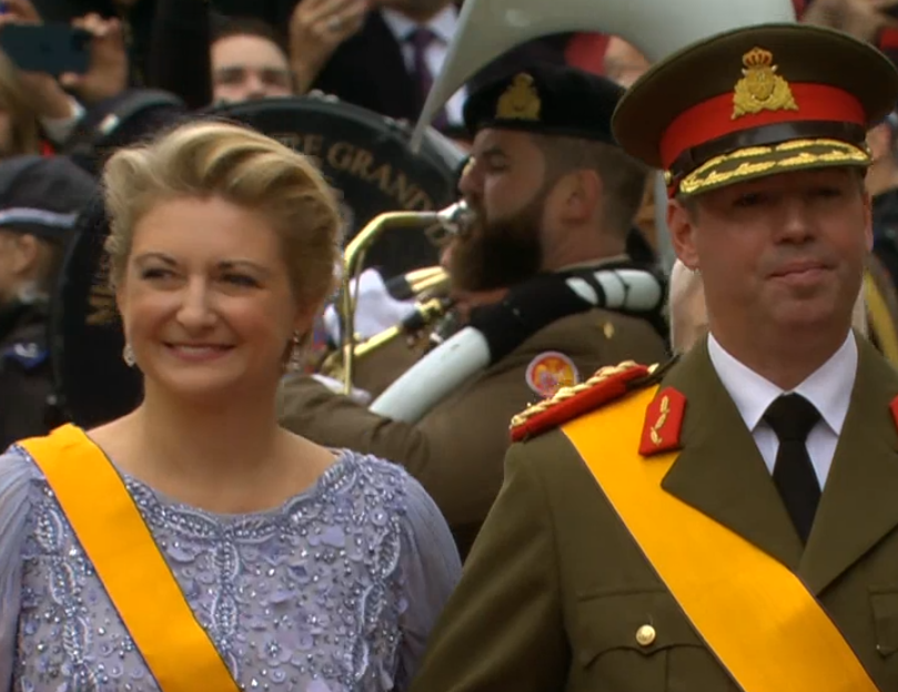 Grand Duchess Stephanie in powder blue as her husband takes the throne of Luxembourg