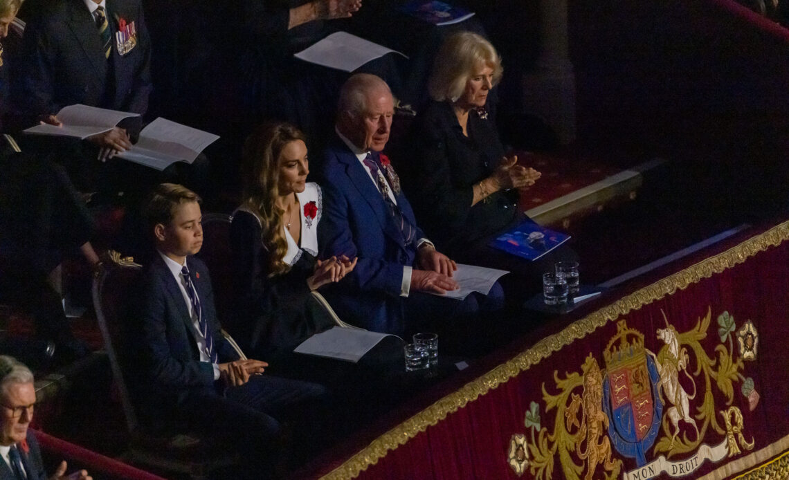 Prince George sits with The King, The Queen and the Princess of Wales at the Royal Albert Hall for the Festival of Remembrance