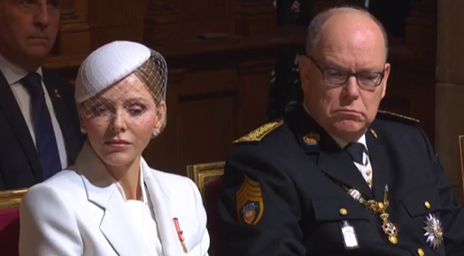 Prince Albert looks solemn during an event marking the National Day of Monaco