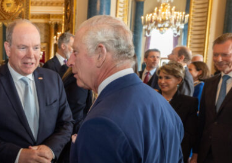 King Charles and Prince Albert of Monaco meet at a reception