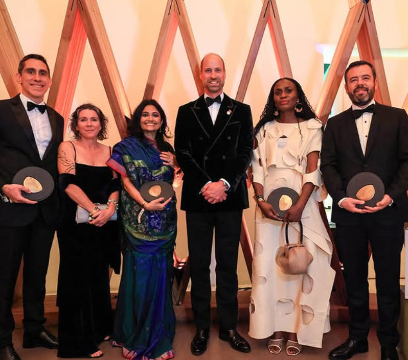 Prince William poses for a photo with the winners of the 2025 Earthshot Prize